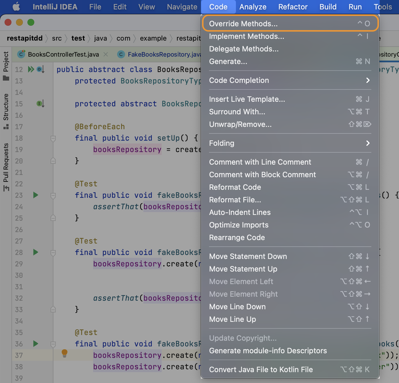 IntelliJ Code Menu