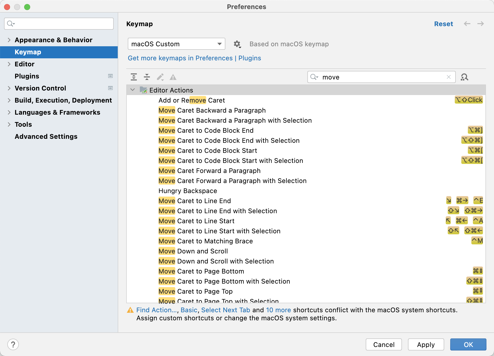 IntelliJ Keymap Settings